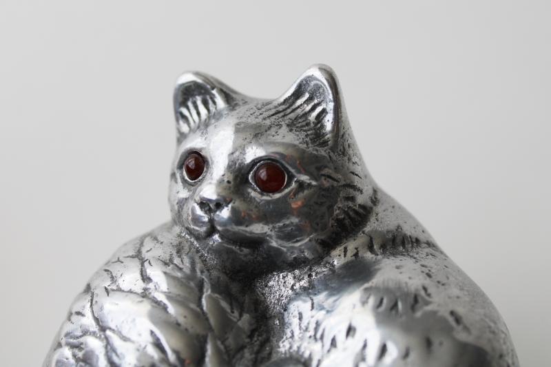 photo of 1990s vintage Arthur Court figural aluminum paperweight or figurine, kitty cats #5