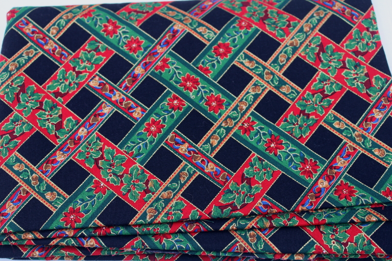 photo of 1990s vintage Christmas fabric, VIP Joan Messmore woven holiday ribbons print cotton #1