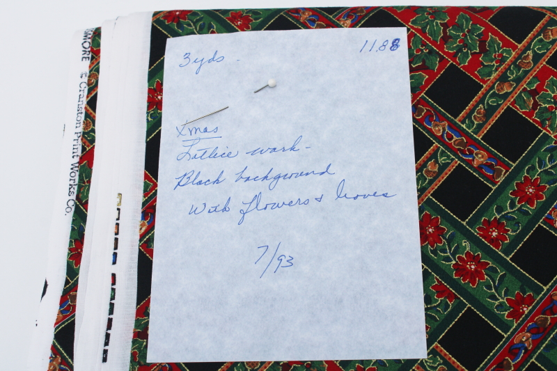 photo of 1990s vintage Christmas fabric, VIP Joan Messmore woven holiday ribbons print cotton #4