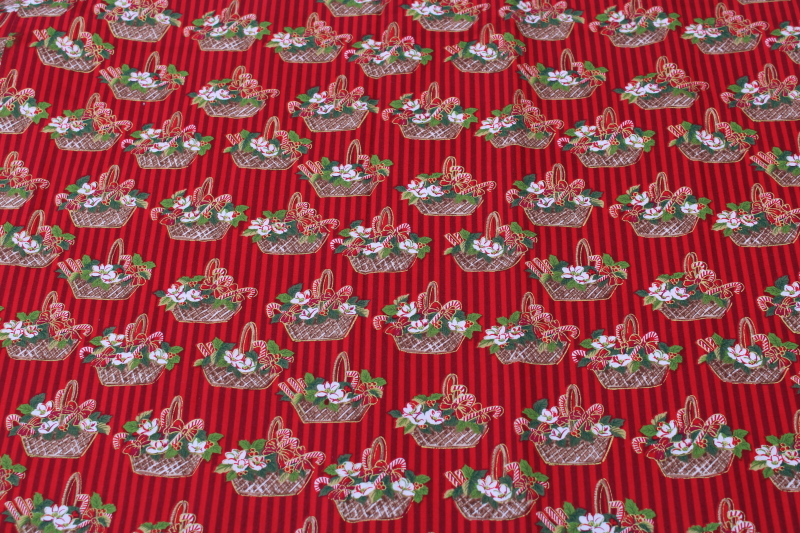 photo of 1990s vintage Christmas fabric, baskets of candy canes print quilting weight cotton #1
