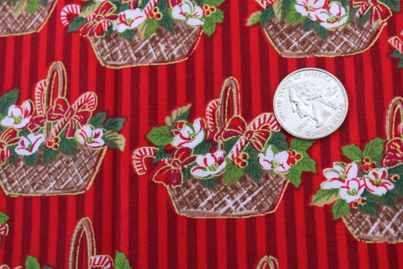 photo of 1990s vintage Christmas fabric, baskets of candy canes print quilting weight cotton #2
