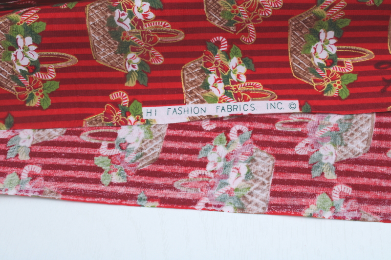 photo of 1990s vintage Christmas fabric, baskets of candy canes print quilting weight cotton #3