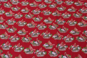photo of 1990s vintage Christmas fabric, baskets of candy canes print quilting weight cotton