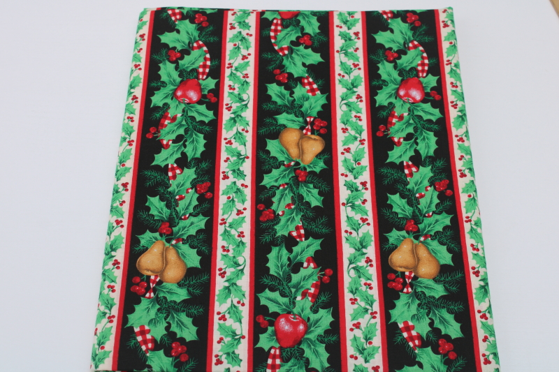 photo of 1990s vintage Christmas fabric, quilting weight cotton w/ fruit & holly ribbons print #1
