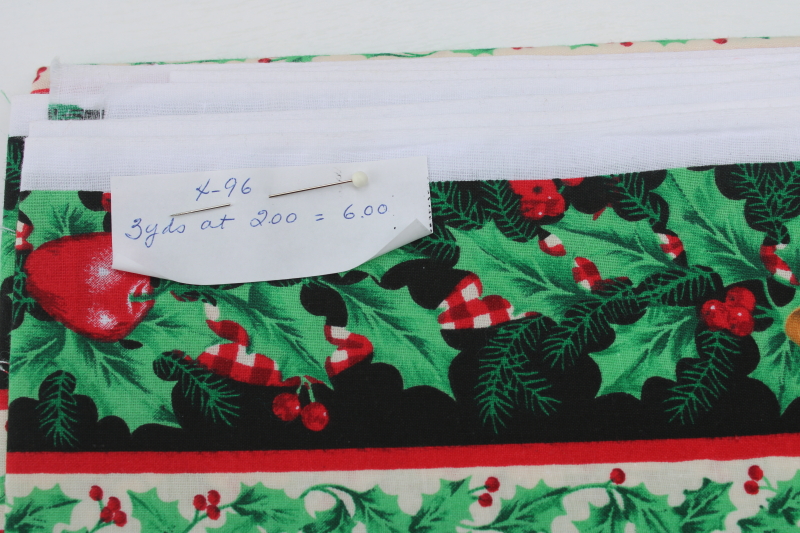 photo of 1990s vintage Christmas fabric, quilting weight cotton w/ fruit & holly ribbons print #2