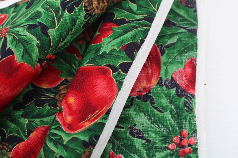 photo of 1990s vintage Christmas fabric, red apples & pinecones print quilting weight cotton #3
