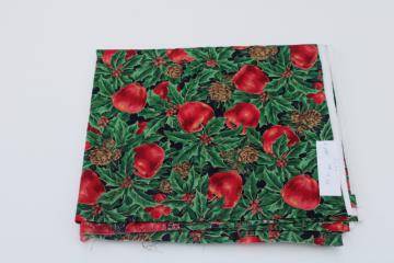 catalog photo of 1990s vintage Christmas fabric, red apples & pinecones print quilting weight cotton