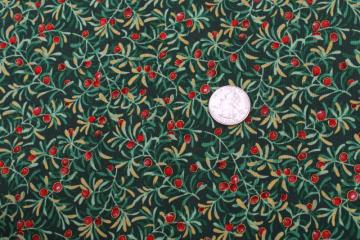 catalog photo of 1990s vintage Christmas fabric, red berry on green Kesslers print Concord fabrics cotton