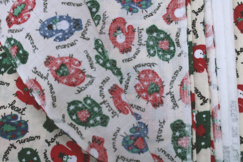 photo of 1990s vintage Christmas holiday fabric 5 plus yards mittens print quilting weight cotton #3