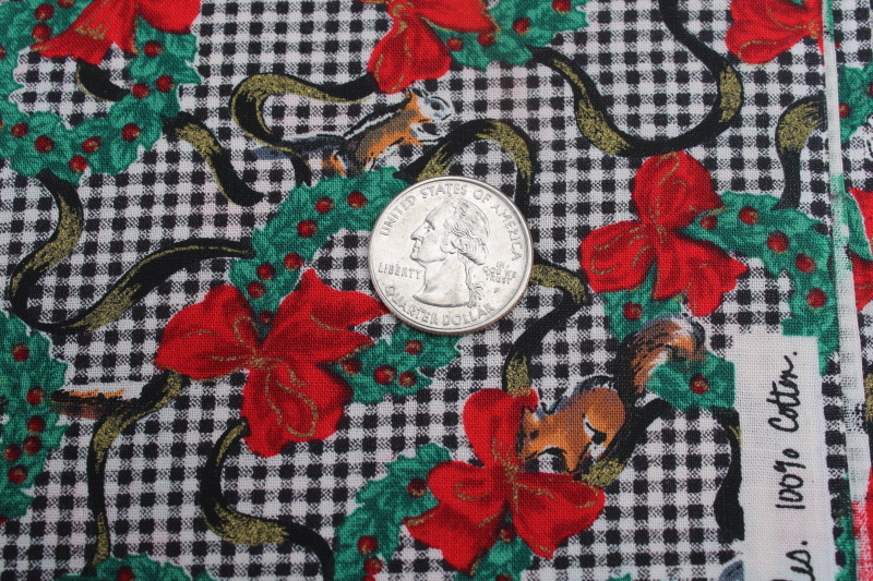 photo of 1990s vintage Christmas squirrels print fabric, Jennifer Sampson Holiday Secret P&B Textiles cotton  #2