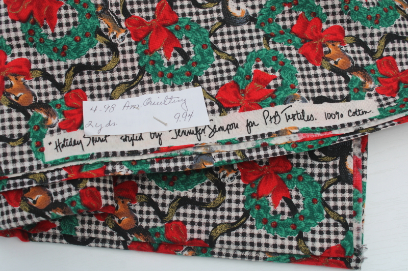 photo of 1990s vintage Christmas squirrels print fabric, Jennifer Sampson Holiday Secret P&B Textiles cotton  #3