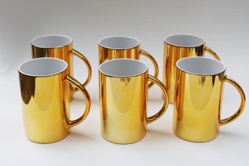 photo of 1990s vintage Crate & Barrel metallic gold ceramic mugs for Christmas holiday season #1