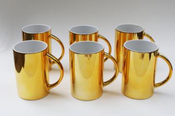photo of 1990s vintage Crate & Barrel metallic gold ceramic mugs for Christmas holiday season