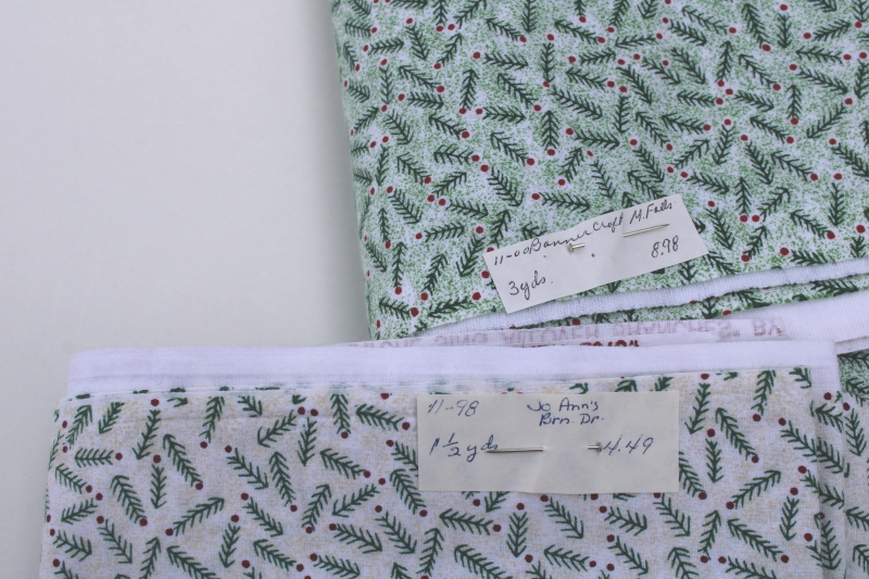 photo of 1990s vintage Daisy Kingdom Christmas pine branches print cotton fabric, two colorways lot #2