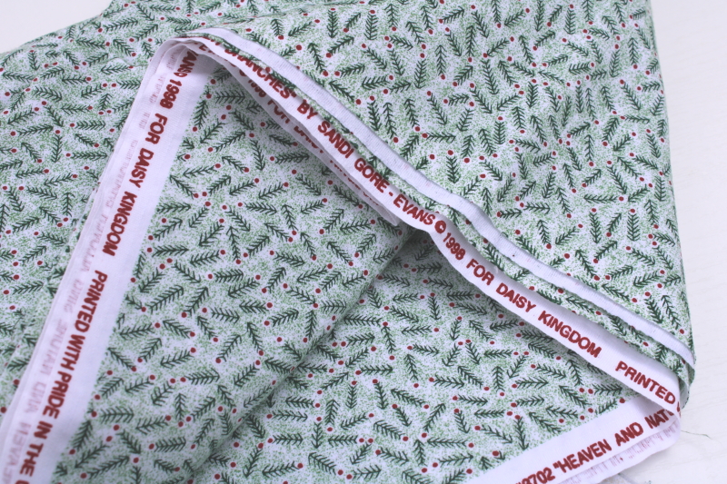 photo of 1990s vintage Daisy Kingdom Christmas pine branches print cotton fabric, two colorways lot #4