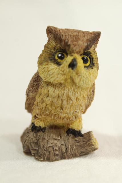 photo of 1990s vintage Enesco resin figurines, collection of owls, Kathy Wise label #2