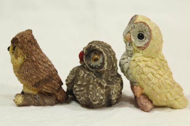 photo of 1990s vintage Enesco resin figurines, collection of owls, Kathy Wise label #5