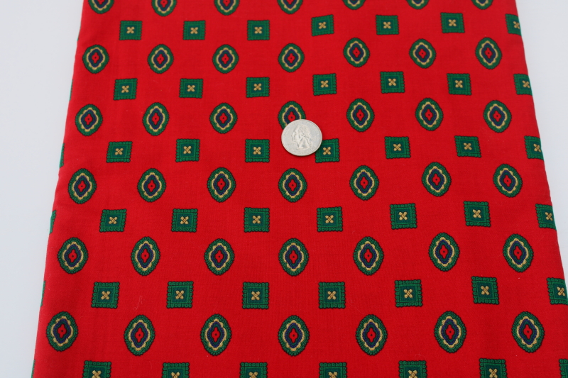 photo of 1990s vintage Erlanger silky smooth cotton fabric, foulard print green on red #1