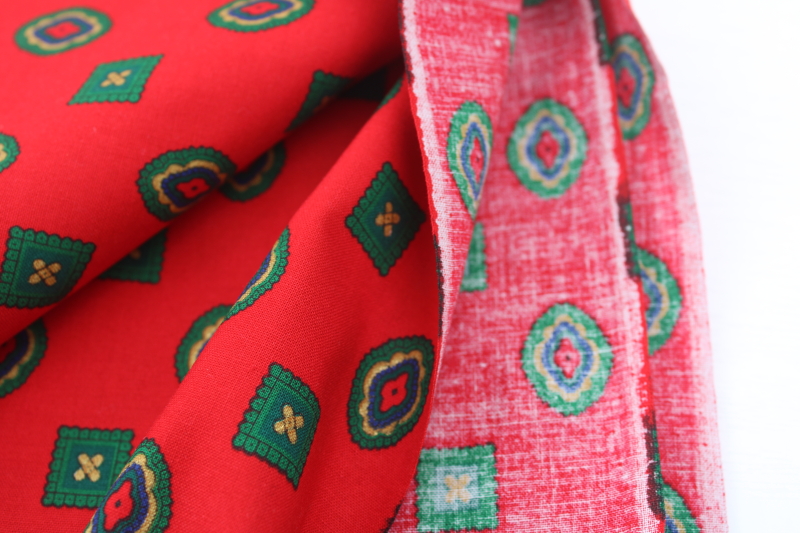 photo of 1990s vintage Erlanger silky smooth cotton fabric, foulard print green on red #2