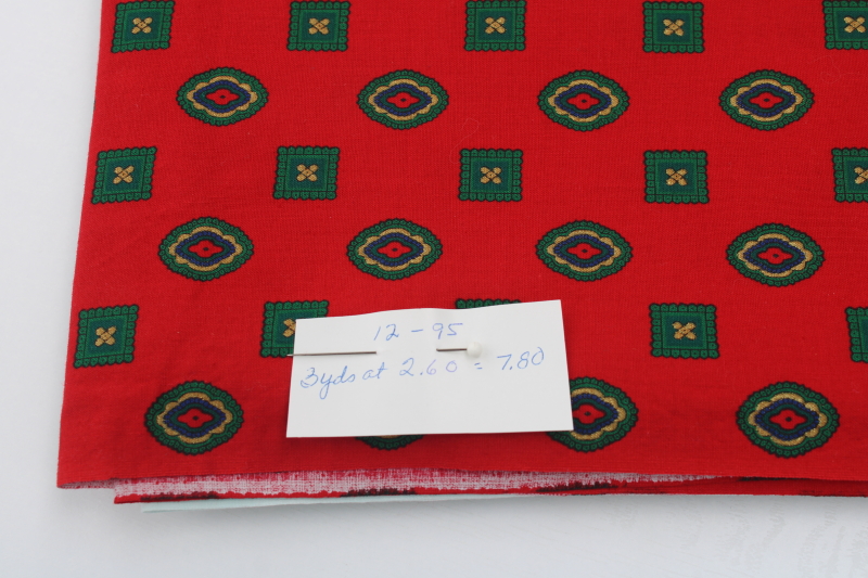 photo of 1990s vintage Erlanger silky smooth cotton fabric, foulard print green on red #4