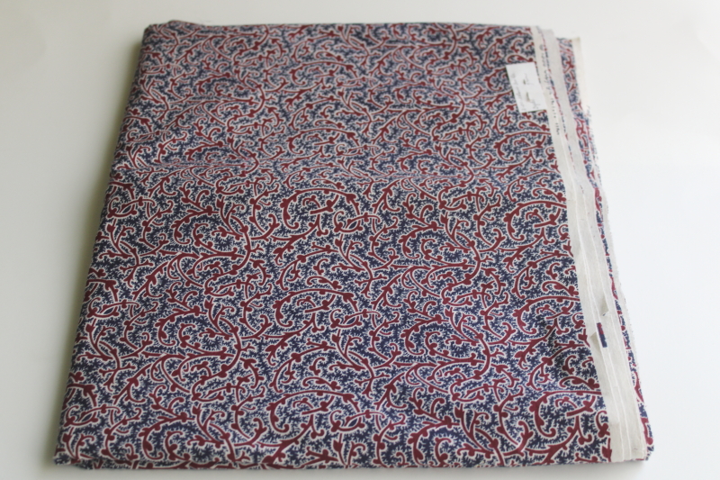 photo of 1990s vintage Fabric Traditions cotton, paisley ferns print navy blue & wine red  #1