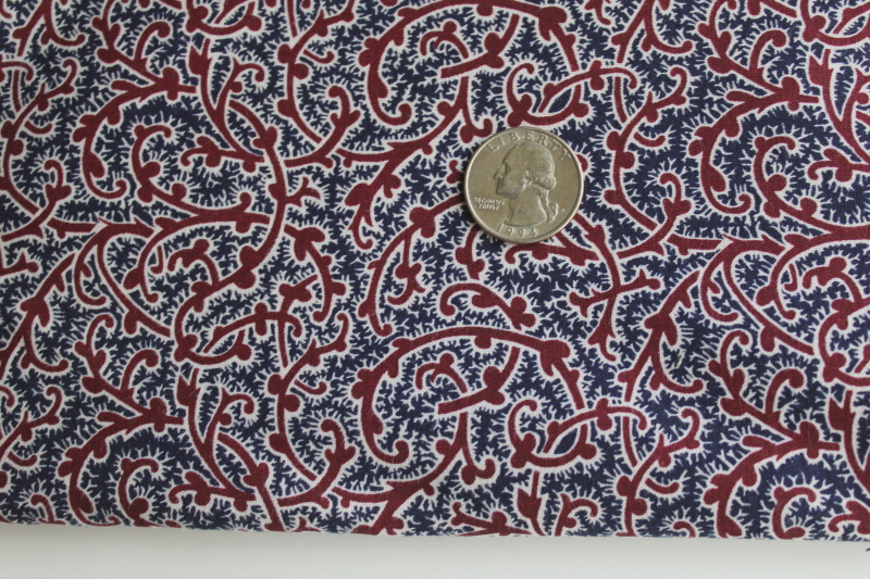 photo of 1990s vintage Fabric Traditions cotton, paisley ferns print navy blue & wine red  #2