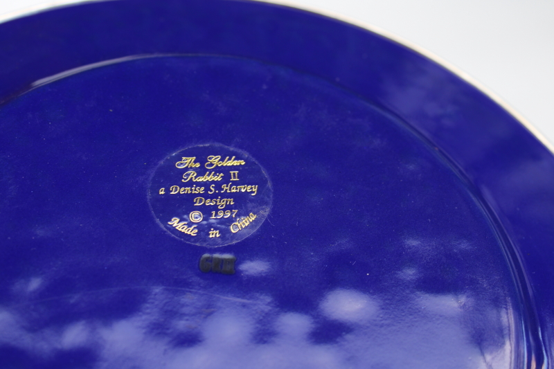 photo of 1990s vintage Golden Rabbit enamelware, dinner or serving plate w/ Christmas snowman on cobalt blue  #2