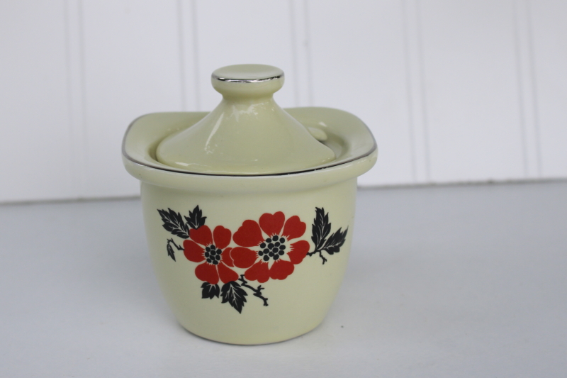 photo of 1990s vintage Hall China red poppy jam jar or mustard pot, condiment jar w/ lid #1