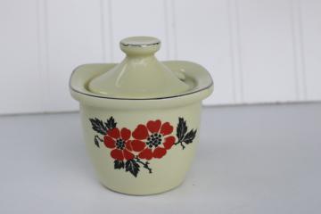 catalog photo of 1990s vintage Hall China red poppy jam jar or mustard pot, condiment jar w/ lid