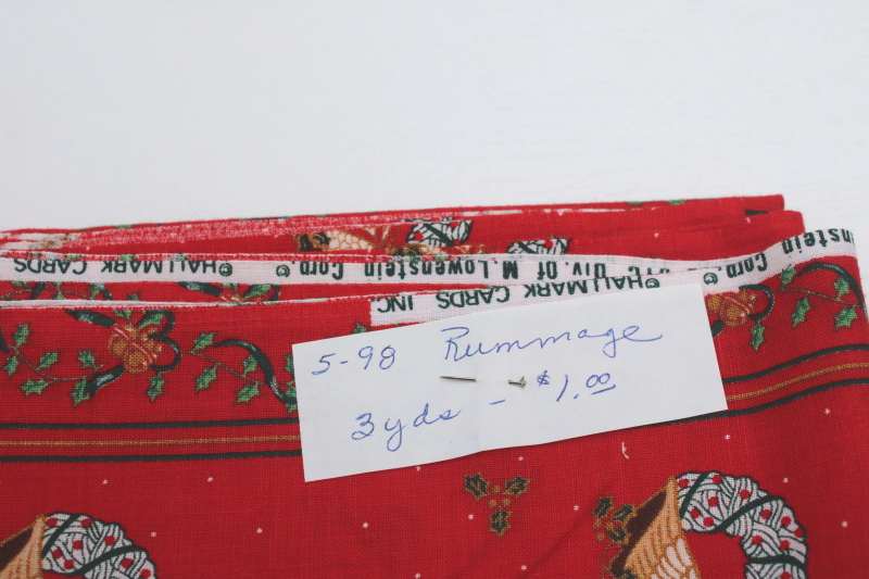 photo of 1990s vintage Hallmark Christmas fabric, holly stripe, holiday wreaths w/ geese #4