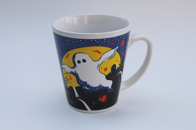 photo of 1990s vintage Halloween ceramic mug, retro cute cartoon style ghost print #1