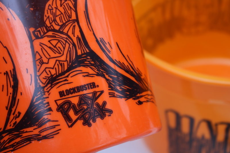 photo of 1990s vintage Halloween trick or treat pails plastic buckets one from Blockbuster Video #4