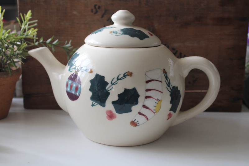 photo of 1990s vintage Hartstone Christmas Traditions stoneware pottery, large tea pot  #1