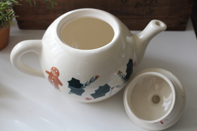 photo of 1990s vintage Hartstone Christmas Traditions stoneware pottery, large tea pot #3