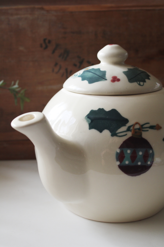 photo of 1990s vintage Hartstone Christmas Traditions stoneware pottery, large tea pot #6