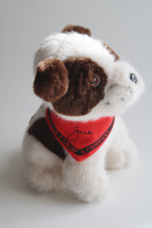 photo of 1990s vintage Jack Russell terrier plush stuffed toy dog Wells Fargo Jack puppy w/ bandana #2
