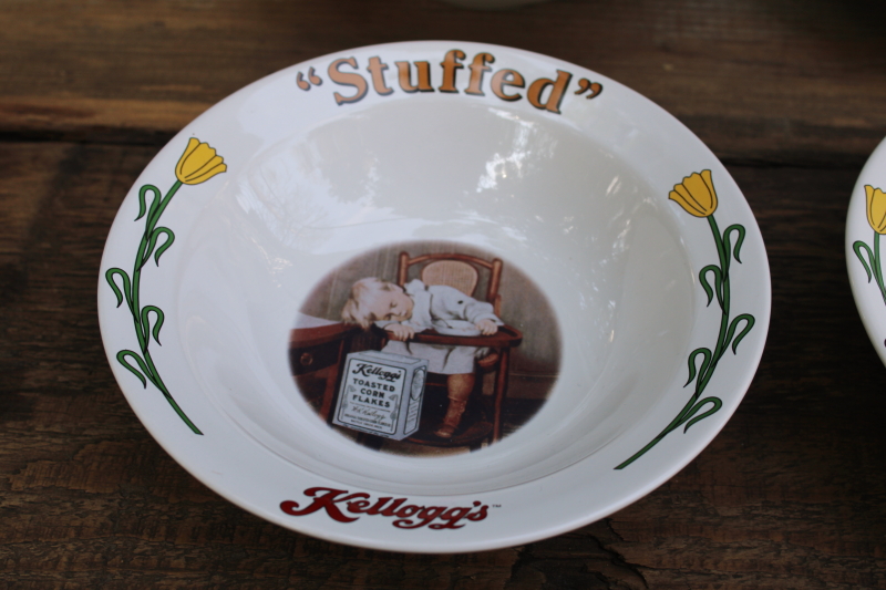 photo of 1990s vintage Kellogg's cereal bowls w/ antique advertising prints set of 4 #3