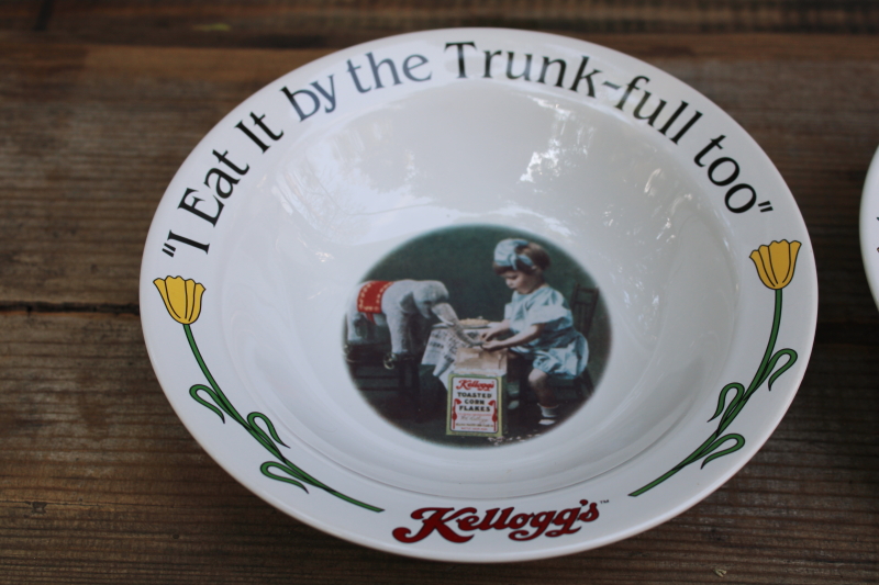 photo of 1990s vintage Kellogg's cereal bowls w/ antique advertising prints set of 4 #4