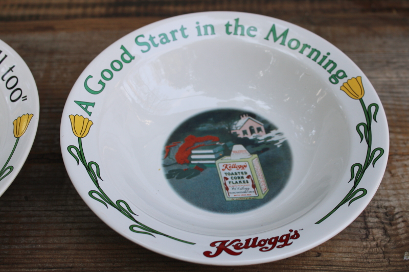 photo of 1990s vintage Kellogg's cereal bowls w/ antique advertising prints set of 4 #5