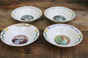 1990s vintage Kellogg's cereal bowls w/ antique advertising prints set of 4 