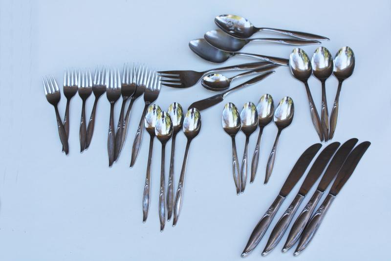 photo of 1990s vintage Kenwood USA stainless flatware, Oneida Forever Rose pattern #1