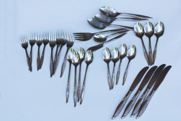 1990s vintage Kenwood USA stainless flatware, Oneida Forever Rose pattern