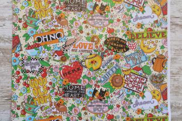 catalog photo of 1990s vintage Mary Engelbreit print cotton fabric, colorful quotes in signature style!