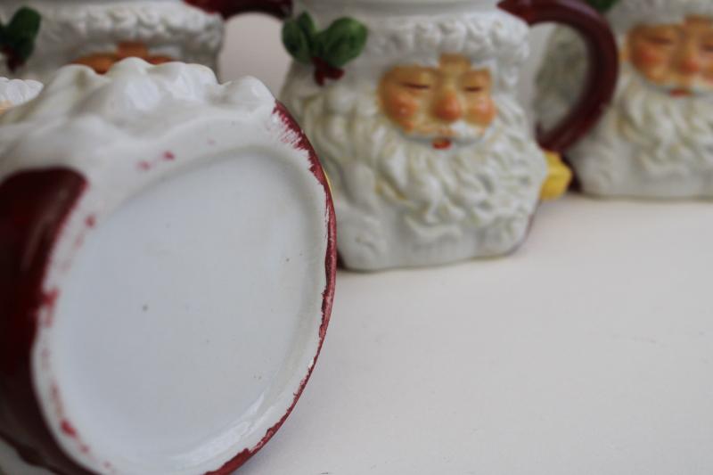 photo of 1990s vintage Santa head mugs, burgundy red hand painted ceramic mug set of 4 #3