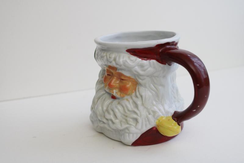 photo of 1990s vintage Santa head mugs, burgundy red hand painted ceramic mug set of 4 #9