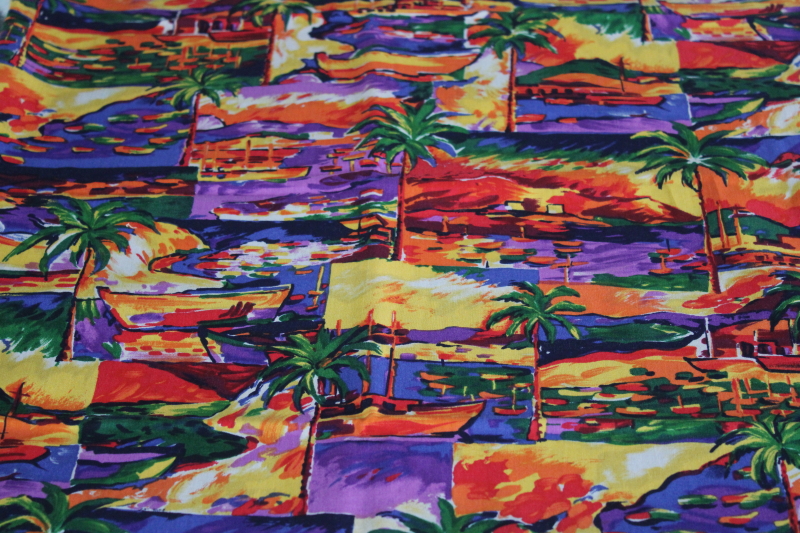 photo of 1990s vintage Scenics print Hoffman fabric, silky smooth cotton vibrant colors tropical landscapes #1