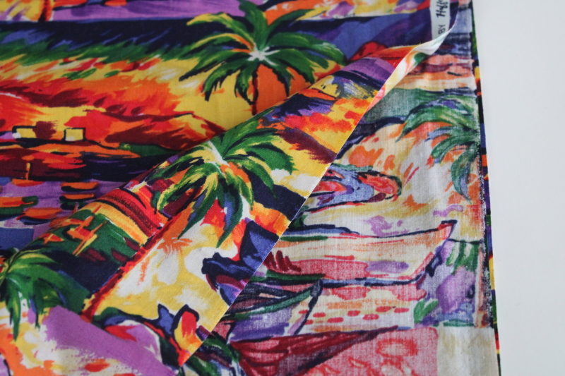 photo of 1990s vintage Scenics print Hoffman fabric, silky smooth cotton vibrant colors tropical landscapes #2