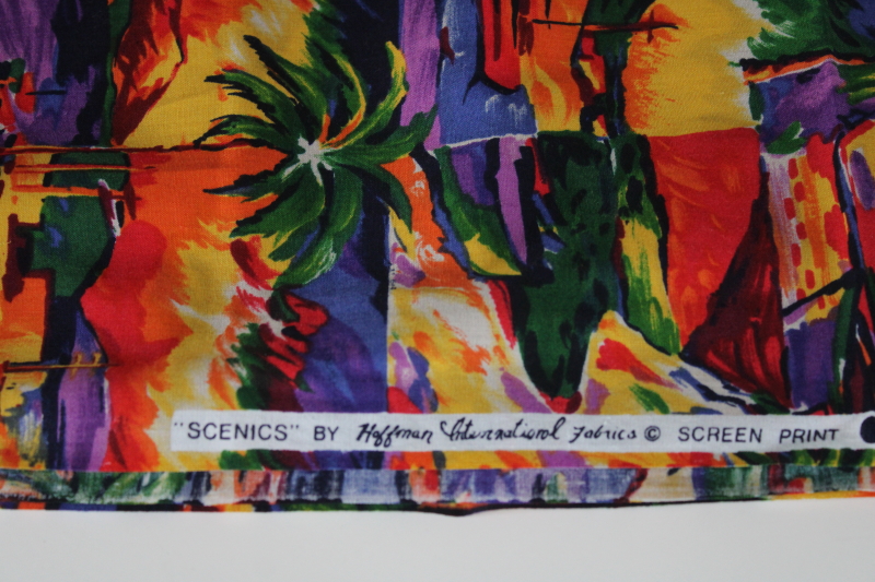 photo of 1990s vintage Scenics print Hoffman fabric, silky smooth cotton vibrant colors tropical landscapes #3