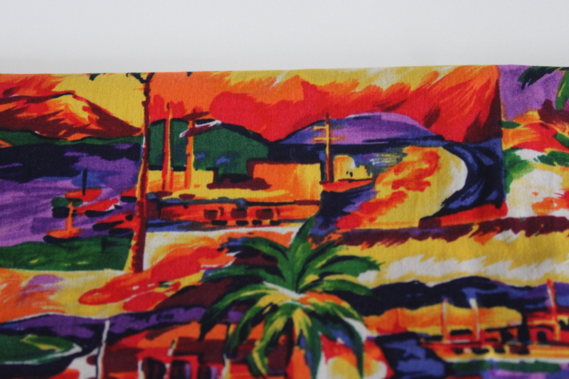 photo of 1990s vintage Scenics print Hoffman fabric, silky smooth cotton vibrant colors tropical landscapes #5