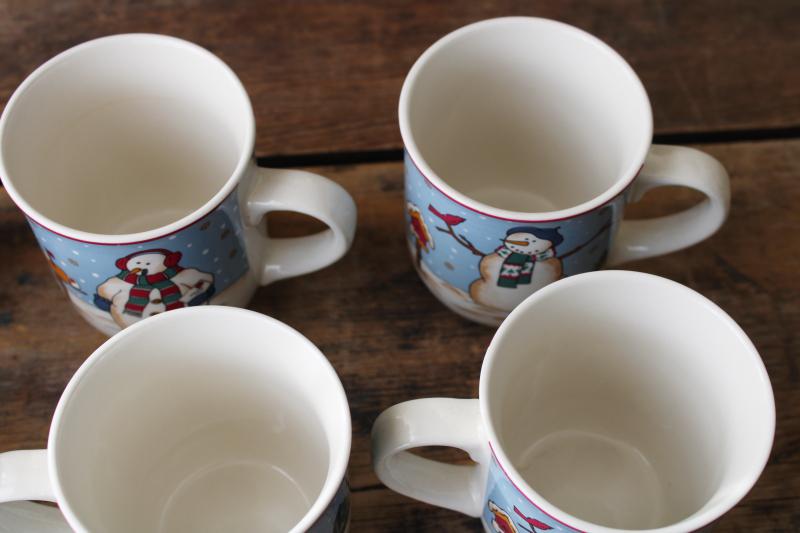 photo of 1990s vintage Snowman Seranade mugs or coffee cups set of 8, four different designs #4